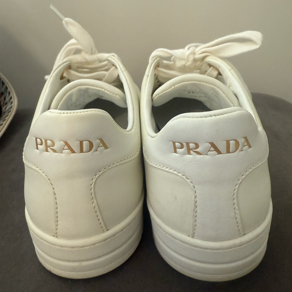 Prada Women's Cream Sneakers with Gold Accents - Picture 6 of 7